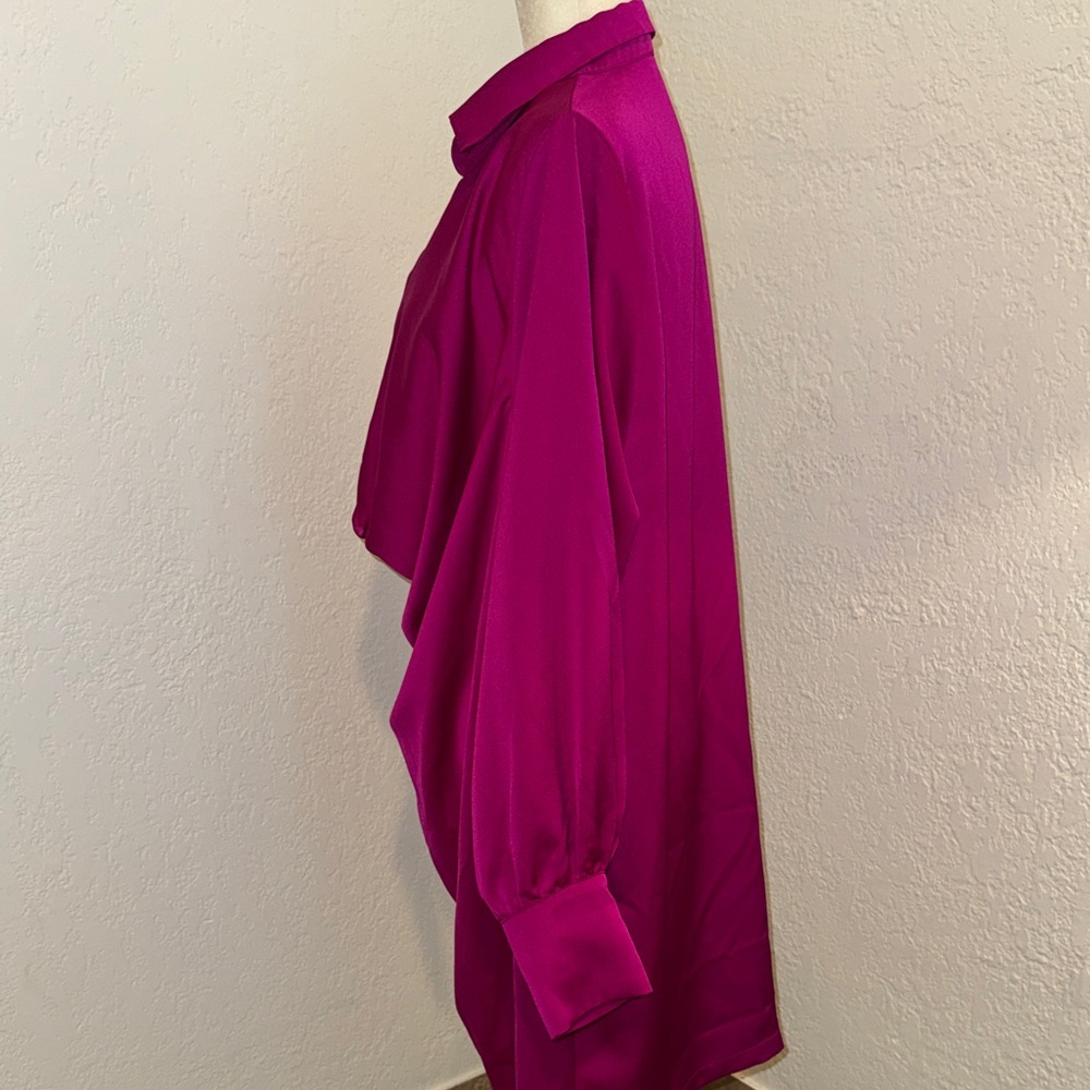 Fashion Nova Deep Drape Cowl Back Long Sleeve Dress in Fuchsia - Picture 3 of 4